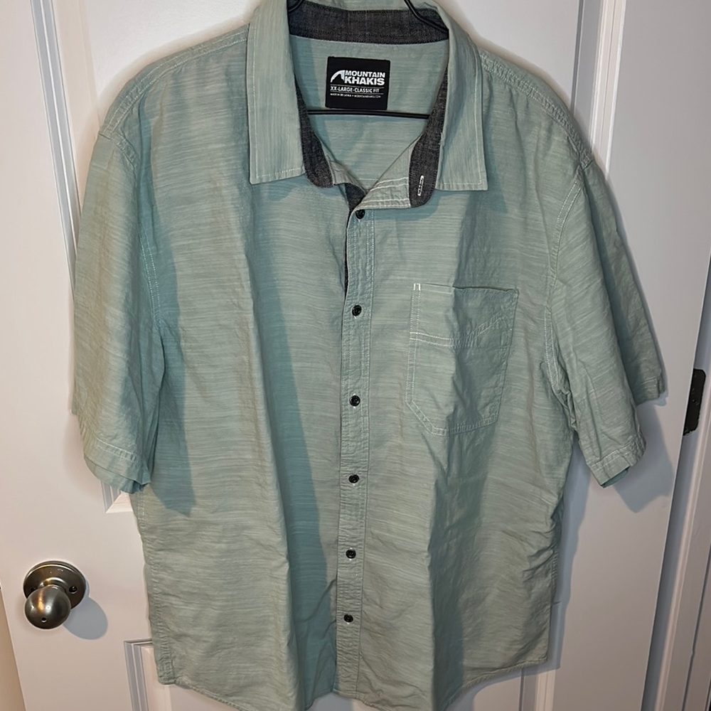 Mountain Khakis Men's Light Blue Green Button Down 100% Organic Cotton Shirt